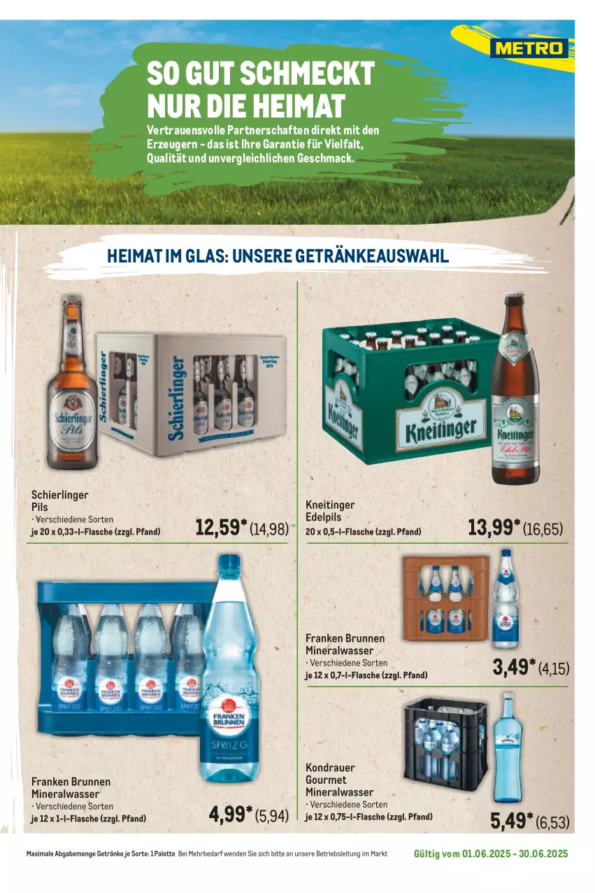 Aktueller Prospekt Metro - Regionaler Flyer - von 01.06 bis 30.06.2025 - strona 107 - produkty: Alwa, auer, brunnen, flasche, franken brunnen, getränk, getränke, mac, mineralwasser, Palette, pils, Ti, wasser