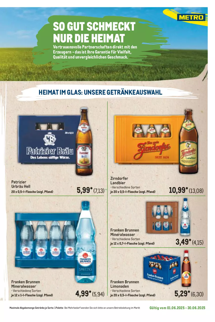 Aktueller Prospekt Metro - Regionaler Flyer - von 01.06 bis 30.06.2025 - strona 109 - produkty: Alwa, bier, brunnen, flasche, franken brunnen, getränk, getränke, limo, limonade, limonaden, mac, mineralwasser, Palette, Ti, wasser