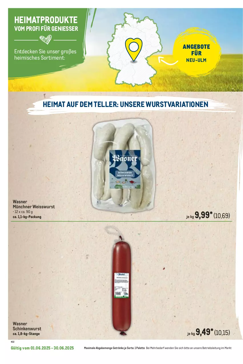 Aktueller Prospekt Metro - Regionaler Flyer - von 01.06 bis 30.06.2025 - strona 118 - produkty: angebot, angebote, decke, eis, elle, getränk, getränke, Palette, Ria, schinken, schinkenwurst, teller, Ti, wurst