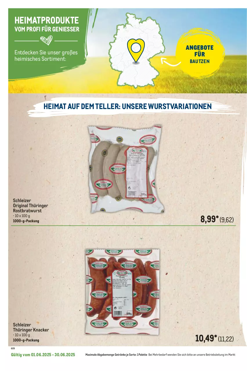 Aktueller Prospekt Metro - Regionaler Flyer - von 01.06 bis 30.06.2025 - strona 120 - produkty: angebot, angebote, Bau, bratwurst, decke, elle, getränk, getränke, gin, knacker, original thüringer, Palette, Ria, ring, rostbratwurst, teller, thüringer rostbratwurst, Ti, wurst
