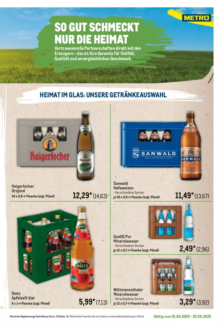 Aktueller Prospekt Metro - Regionaler Flyer - von 01.06 bis 30.06.2025 - strona 123 - produkty: Alwa, apfel, apfelsaft, flasche, getränk, getränke, gin, Hefe, hefeweizen, mac, mineralwasser, Palette, saft, Ti, wasser