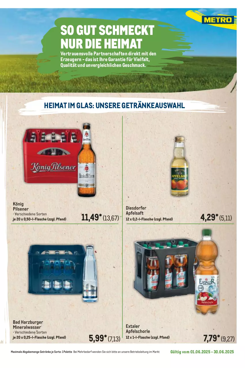 Aktueller Prospekt Metro - Regionaler Flyer - von 01.06 bis 30.06.2025 - strona 15 - produkty: Alwa, apfel, apfelsaft, Apfelschorle, Bad, burger, Extaler, flasche, getränk, getränke, könig pilsener, mac, mineralwasser, Palette, pils, pilsener, saft, schorle, Ti, wasser