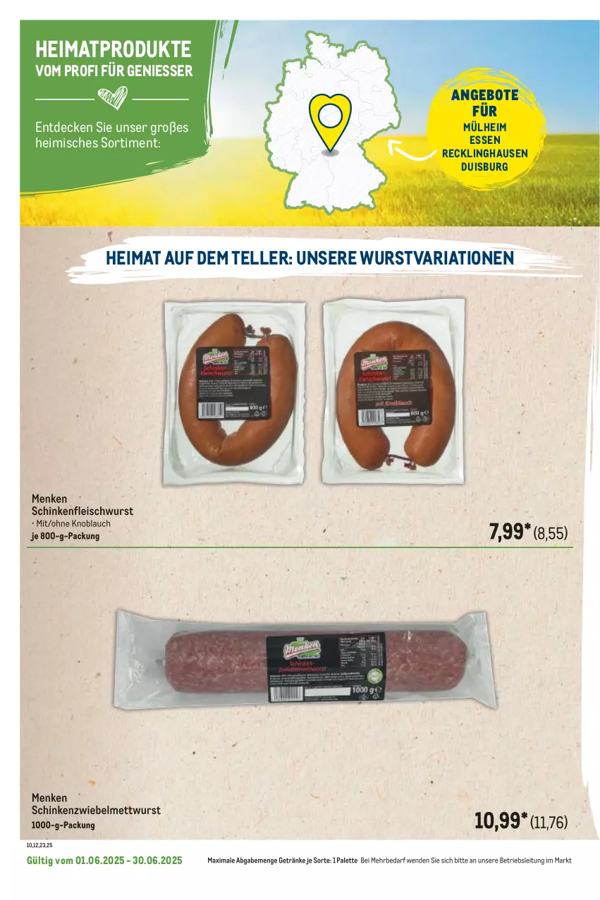 Aktueller Prospekt Metro - Regionaler Flyer - von 01.06 bis 30.06.2025 - strona 20 - produkty: angebot, angebote, decke, eis, elle, fleisch, fleischwurst, getränk, getränke, knoblauch, Mett, mettwurst, Palette, Ria, schinken, schinkenfleischwurst, teller, Ti, wurst, zwiebel, zwiebelmettwurst