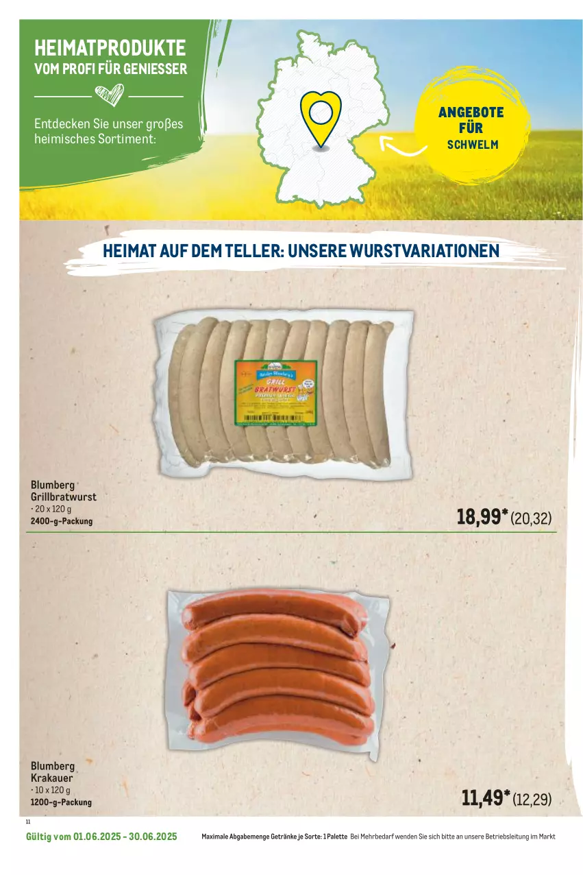 Aktueller Prospekt Metro - Regionaler Flyer - von 01.06 bis 30.06.2025 - strona 22 - produkty: angebot, angebote, auer, bratwurst, decke, elle, getränk, getränke, grill, grillbratwurst, krakauer, Palette, Ria, teller, Ti, wurst