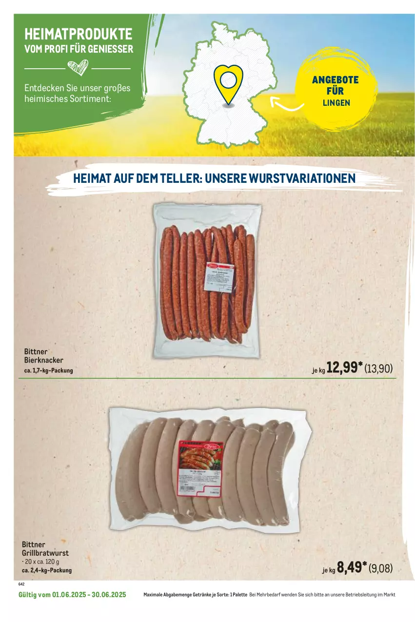 Aktueller Prospekt Metro - Regionaler Flyer - von 01.06 bis 30.06.2025 - strona 32 - produkty: angebot, angebote, bier, bratwurst, decke, elle, getränk, getränke, grill, grillbratwurst, knacker, Palette, Ria, teller, Ti, wurst
