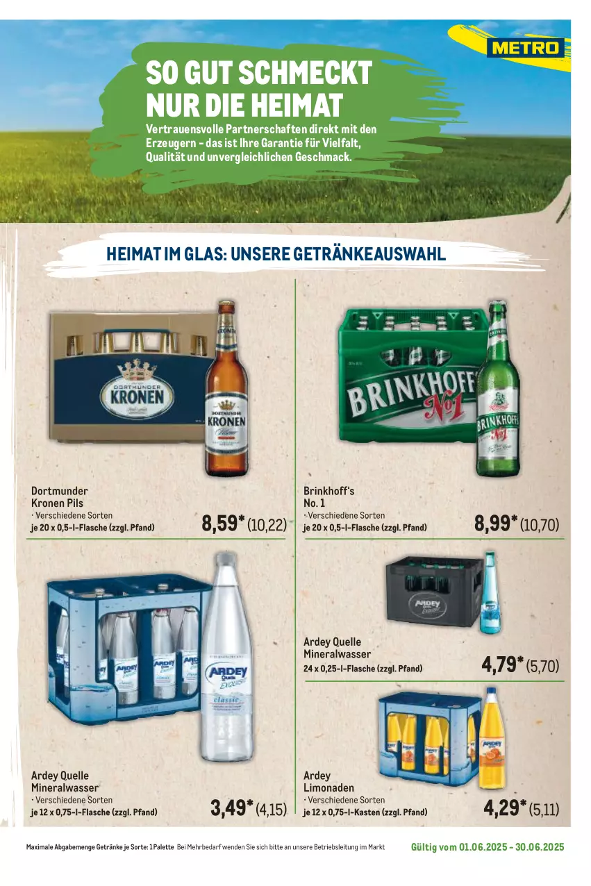 Aktueller Prospekt Metro - Regionaler Flyer - von 01.06 bis 30.06.2025 - strona 35 - produkty: Alwa, elle, flasche, getränk, getränke, krone, limo, limonade, limonaden, mac, mineralwasser, Palette, pils, Ti, wasser