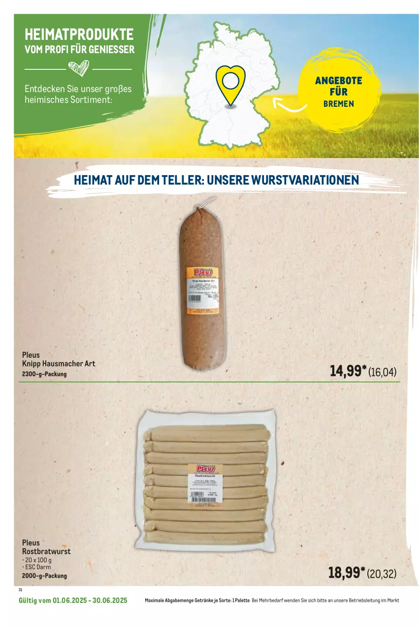 Aktueller Prospekt Metro - Regionaler Flyer - von 01.06 bis 30.06.2025 - strona 38 - produkty: angebot, angebote, bratwurst, decke, elle, getränk, getränke, Hausmacher, mac, Palette, Ria, rostbratwurst, teller, Ti, wurst