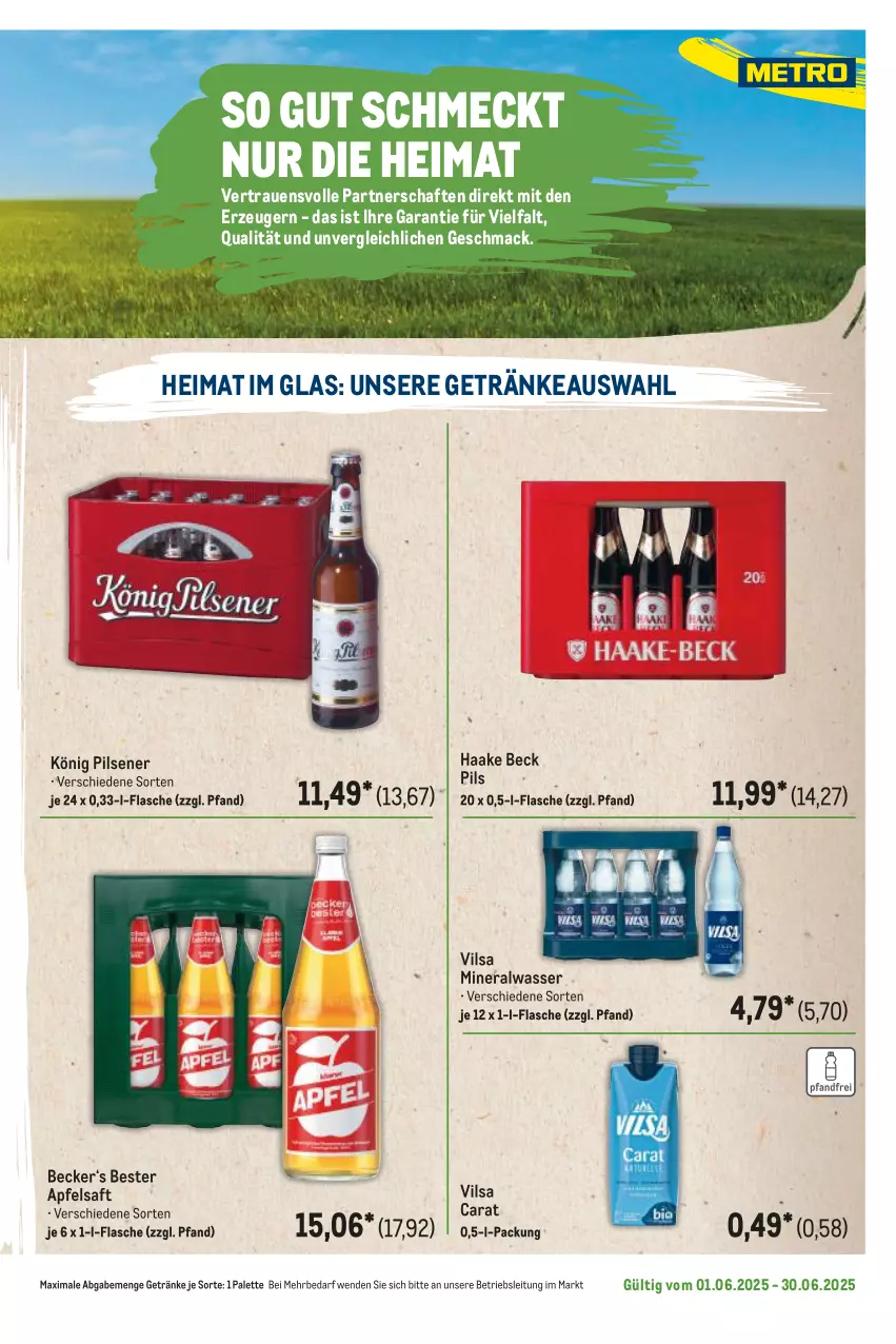 Aktueller Prospekt Metro - Regionaler Flyer - von 01.06 bis 30.06.2025 - strona 39 - produkty: Alwa, apfel, apfelsaft, flasche, getränk, getränke, könig pilsener, mac, mineralwasser, Palette, pils, pilsener, saft, Ti, vilsa, wasser