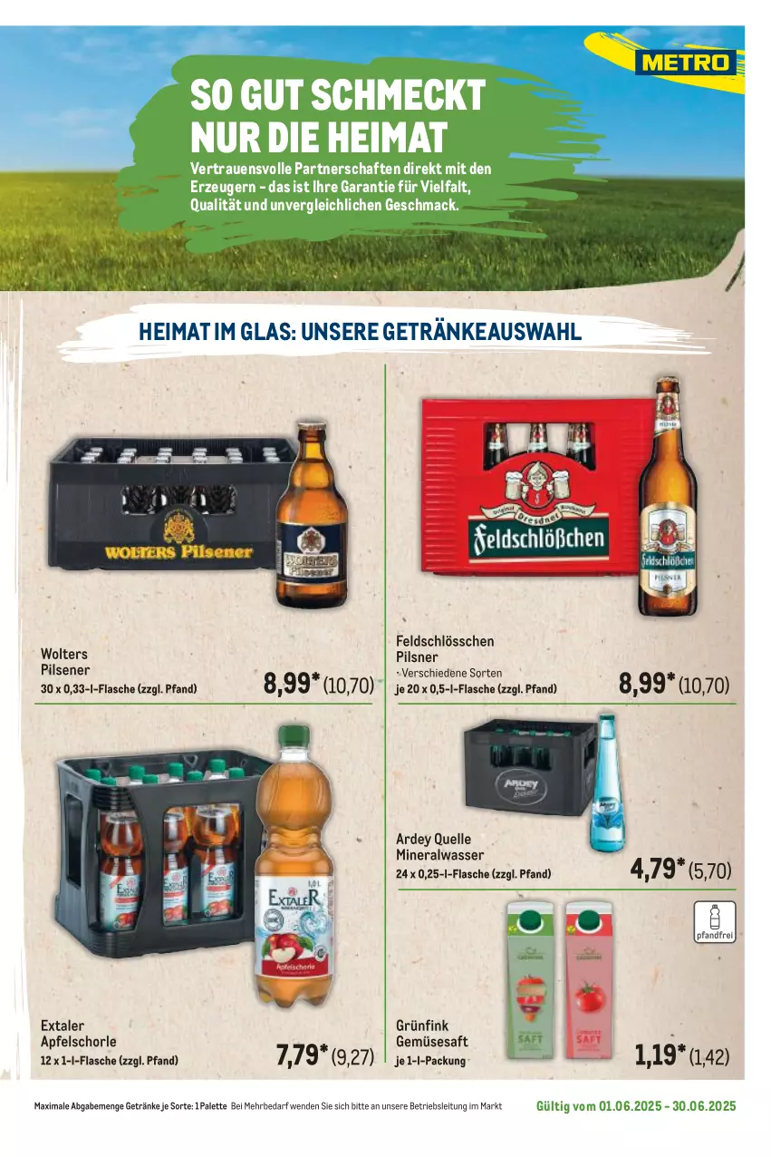 Aktueller Prospekt Metro - Regionaler Flyer - von 01.06 bis 30.06.2025 - strona 41 - produkty: Alwa, apfel, Apfelschorle, elle, Extaler, flasche, getränk, getränke, mac, mineralwasser, Palette, pils, pilsener, pilsner, saft, schorle, Ti, wasser