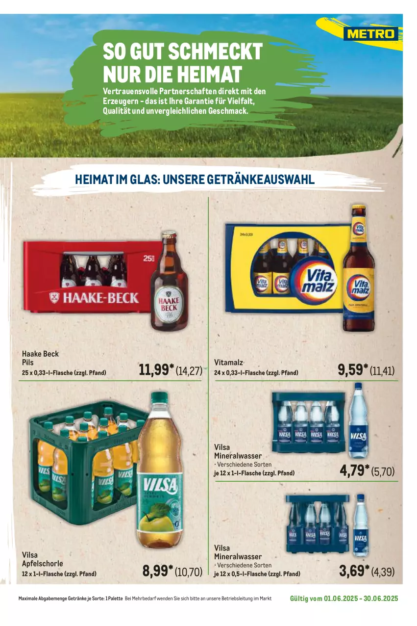 Aktueller Prospekt Metro - Regionaler Flyer - von 01.06 bis 30.06.2025 - strona 47 - produkty: Alwa, apfel, Apfelschorle, flasche, getränk, getränke, mac, malz, mineralwasser, Palette, pils, schorle, Ti, vilsa, vita, vitamalz, wasser