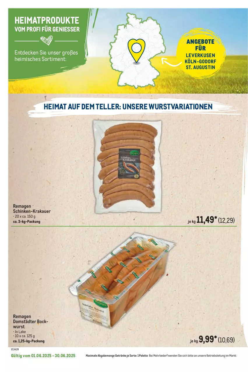 Aktueller Prospekt Metro - Regionaler Flyer - von 01.06 bis 30.06.2025 - strona 48 - produkty: angebot, angebote, auer, bockwurst, decke, elle, getränk, getränke, krakauer, Palette, Ria, schinken, teller, Ti, wurst