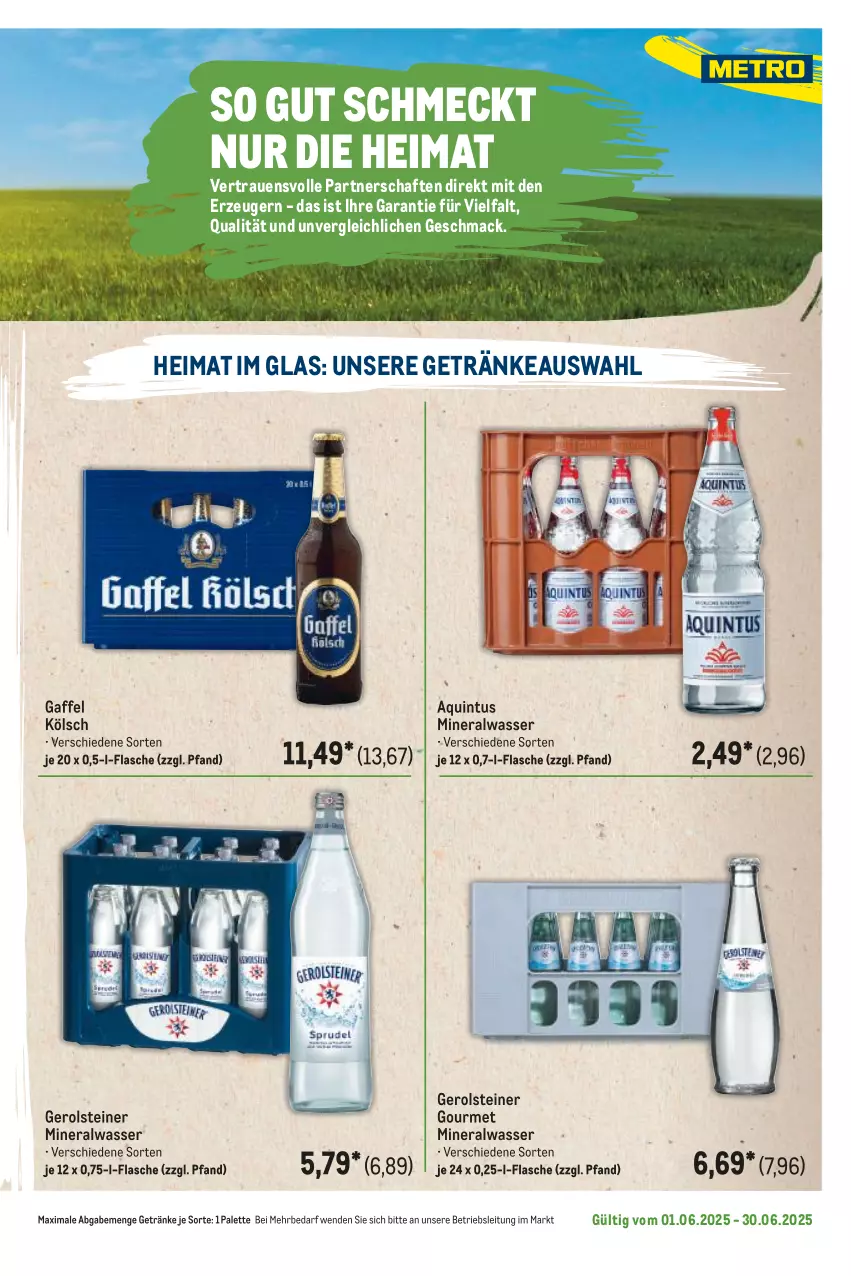 Aktueller Prospekt Metro - Regionaler Flyer - von 01.06 bis 30.06.2025 - strona 49 - produkty: Alwa, flasche, gerolsteine, gerolsteiner, getränk, getränke, mac, mineralwasser, Palette, steiner, Ti, wasser