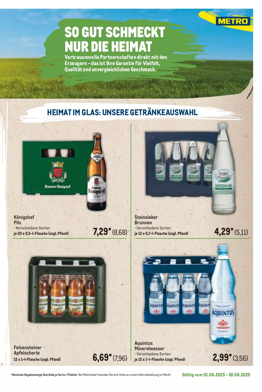 Aktueller Prospekt Metro - Regionaler Flyer - von 01.06 bis 30.06.2025 - strona 51 - produkty: Alwa, apfel, Apfelschorle, brunnen, flasche, getränk, getränke, mac, mineralwasser, Palette, pils, schorle, steiner, Steinsieker, Ti, wasser