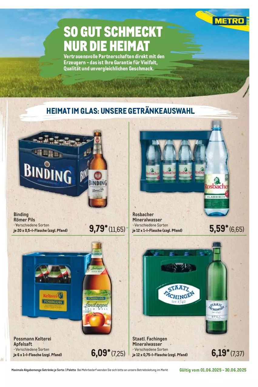 Aktueller Prospekt Metro - Regionaler Flyer - von 01.06 bis 30.06.2025 - strona 53 - produkty: Alwa, apfel, apfelsaft, flasche, getränk, getränke, mac, mineralwasser, Palette, pils, saft, Staatl. Fachingen, Ti, wasser