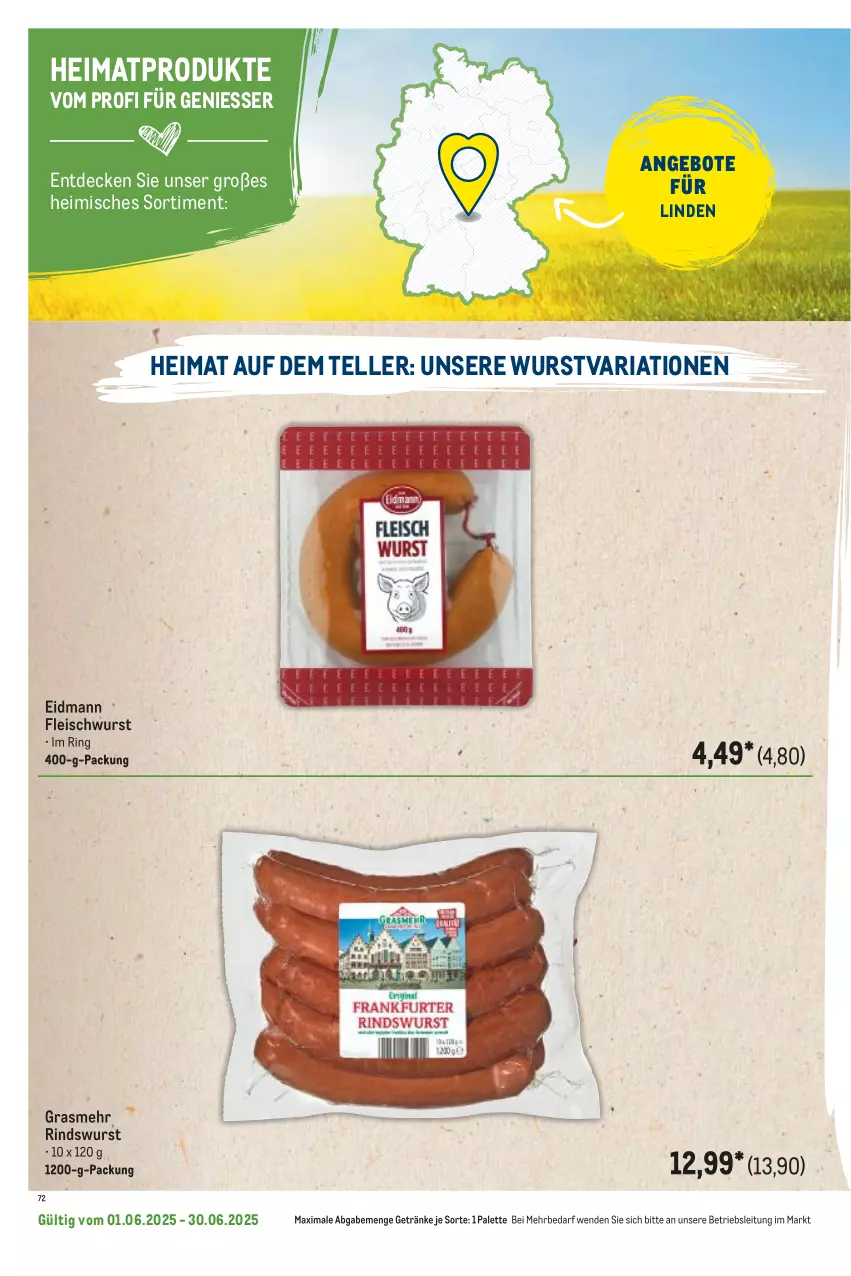 Aktueller Prospekt Metro - Regionaler Flyer - von 01.06 bis 30.06.2025 - strona 54 - produkty: angebot, angebote, decke, eis, elle, fleisch, fleischwurst, getränk, getränke, Palette, Ria, rind, ring, teller, Ti, wurst