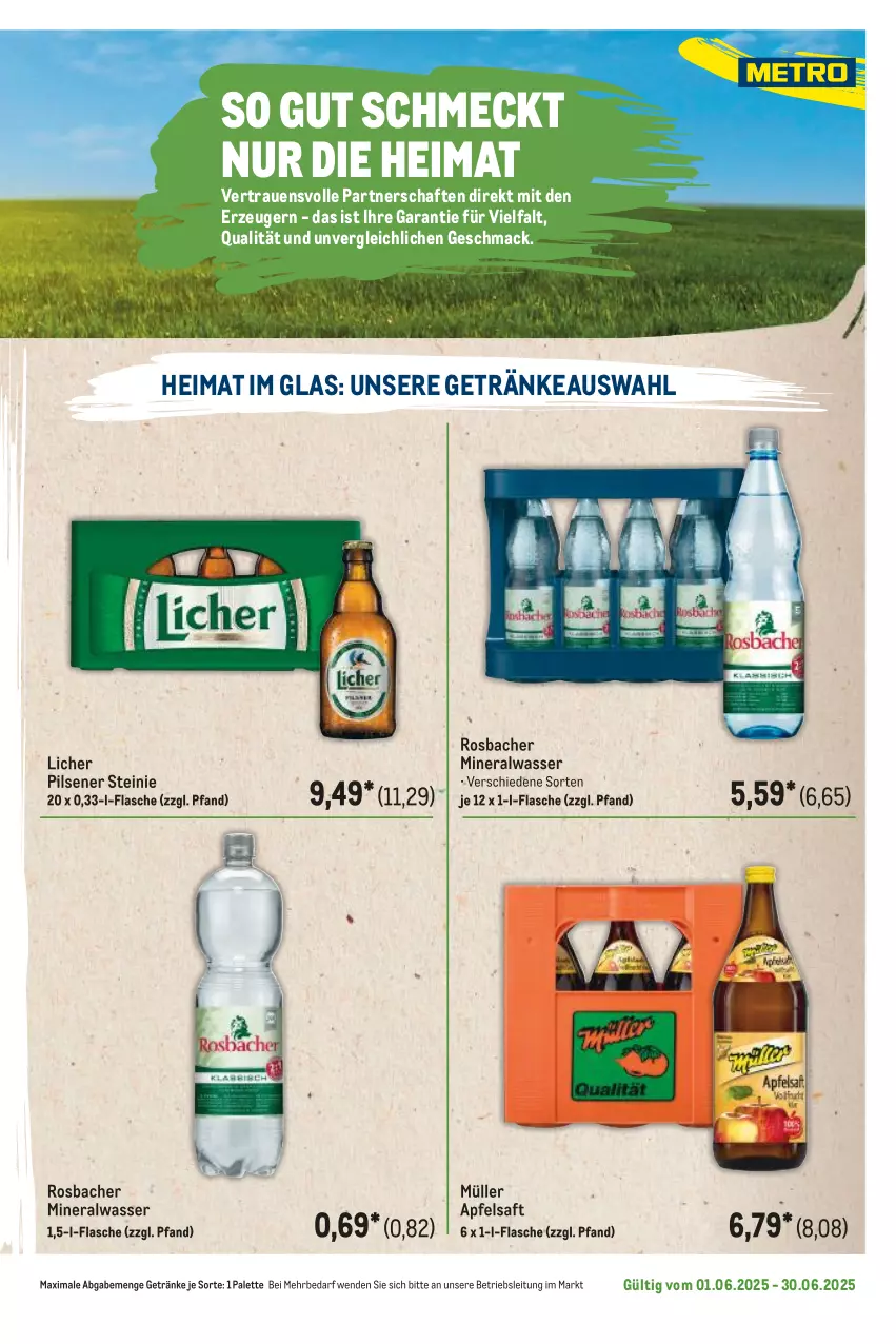 Aktueller Prospekt Metro - Regionaler Flyer - von 01.06 bis 30.06.2025 - strona 55 - produkty: Alwa, apfel, apfelsaft, flasche, getränk, getränke, mac, mineralwasser, Müller, Palette, pils, pilsener, saft, Ti, wasser