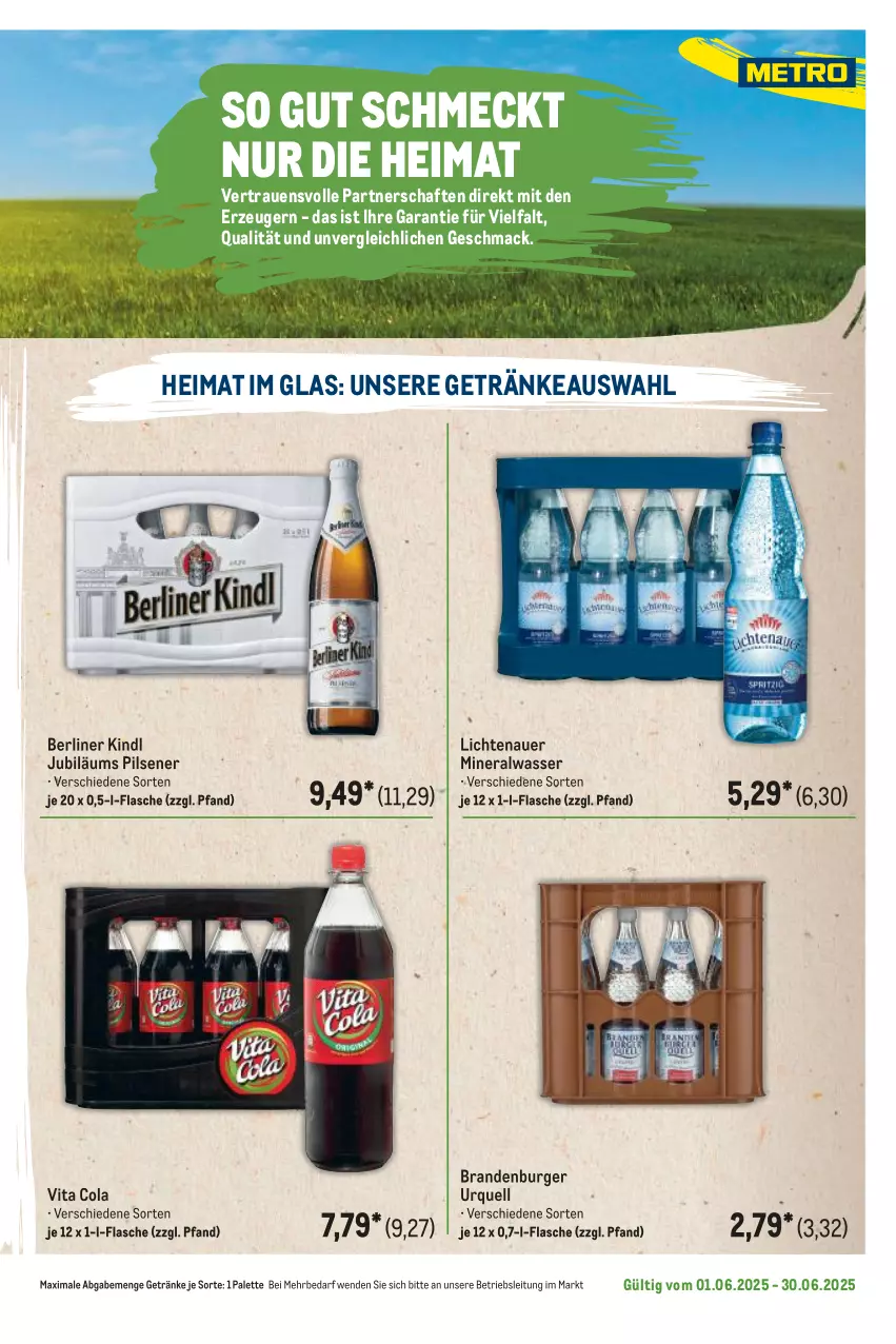 Aktueller Prospekt Metro - Regionaler Flyer - von 01.06 bis 30.06.2025 - strona 59 - produkty: Alwa, auer, berliner, berliner kindl, burger, cola, flasche, getränk, getränke, Jubiläums, lichtenauer, mac, mineralwasser, Palette, pils, pilsener, Ti, vita, Vita C, wasser
