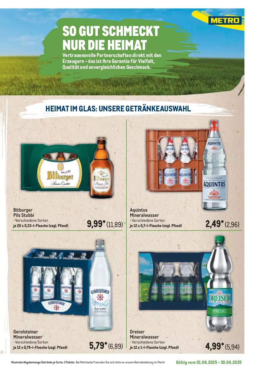 Aktueller Prospekt Metro - Regionaler Flyer - von 01.06 bis 30.06.2025 - strona 65 - produkty: Alwa, bitburger, bitburger pils, burger, eis, flasche, gerolsteine, gerolsteiner, getränk, getränke, mac, mineralwasser, Palette, pils, reis, steiner, Ti, wasser