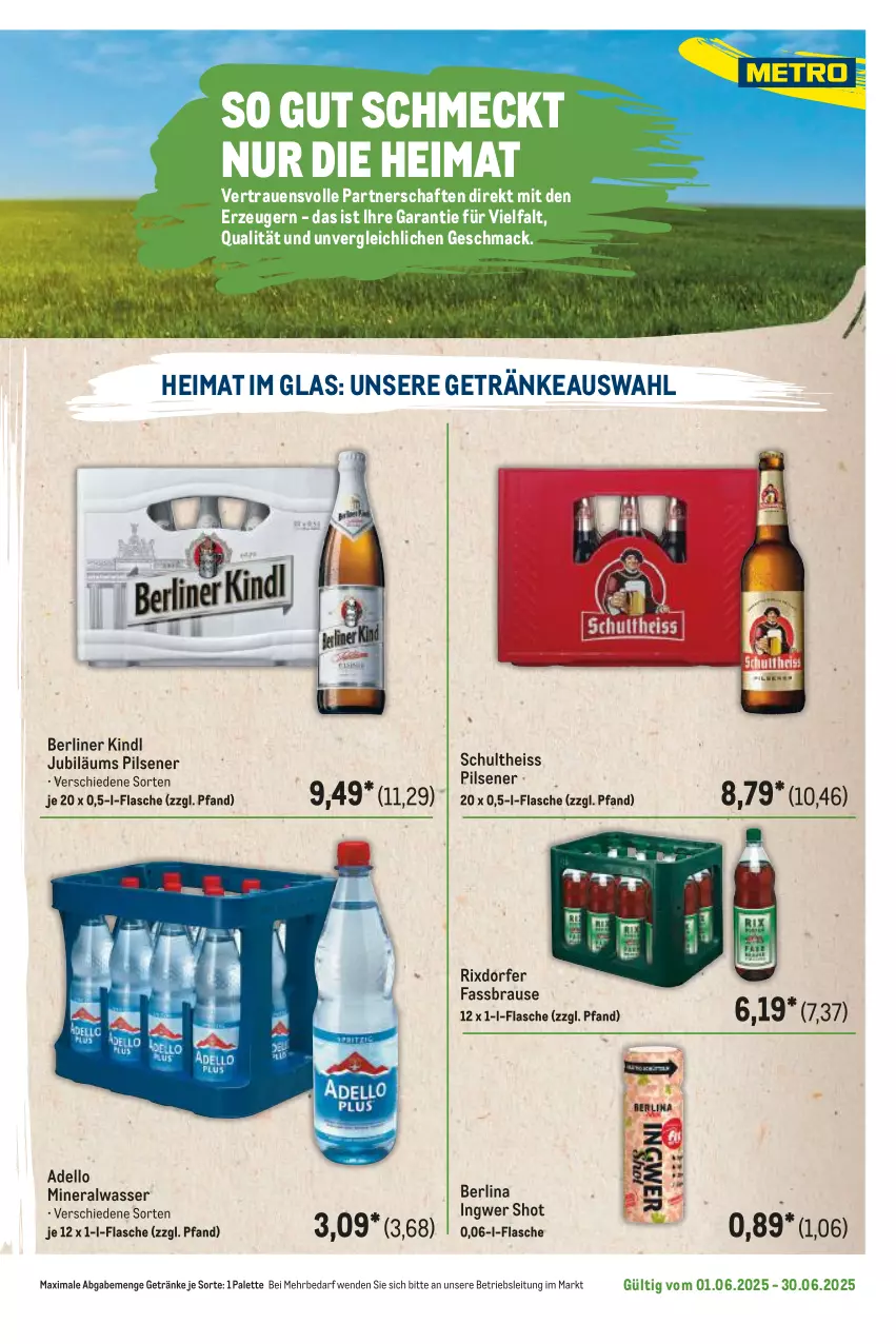 Aktueller Prospekt Metro - Regionaler Flyer - von 01.06 bis 30.06.2025 - strona 75 - produkty: Alwa, berliner, berliner kindl, brause, dell, eis, fassbrause, flasche, getränk, getränke, ingwer, Jubiläums, mac, mineralwasser, Palette, pils, pilsener, Schultheiss, Ti, wasser