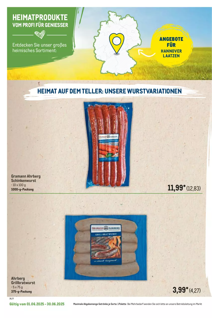 Aktueller Prospekt Metro - Regionaler Flyer - von 01.06 bis 30.06.2025 - strona 76 - produkty: angebot, angebote, bratwurst, decke, elle, getränk, getränke, grill, grillbratwurst, Palette, rama, Ria, schinken, schinkenwurst, teller, Ti, wurst