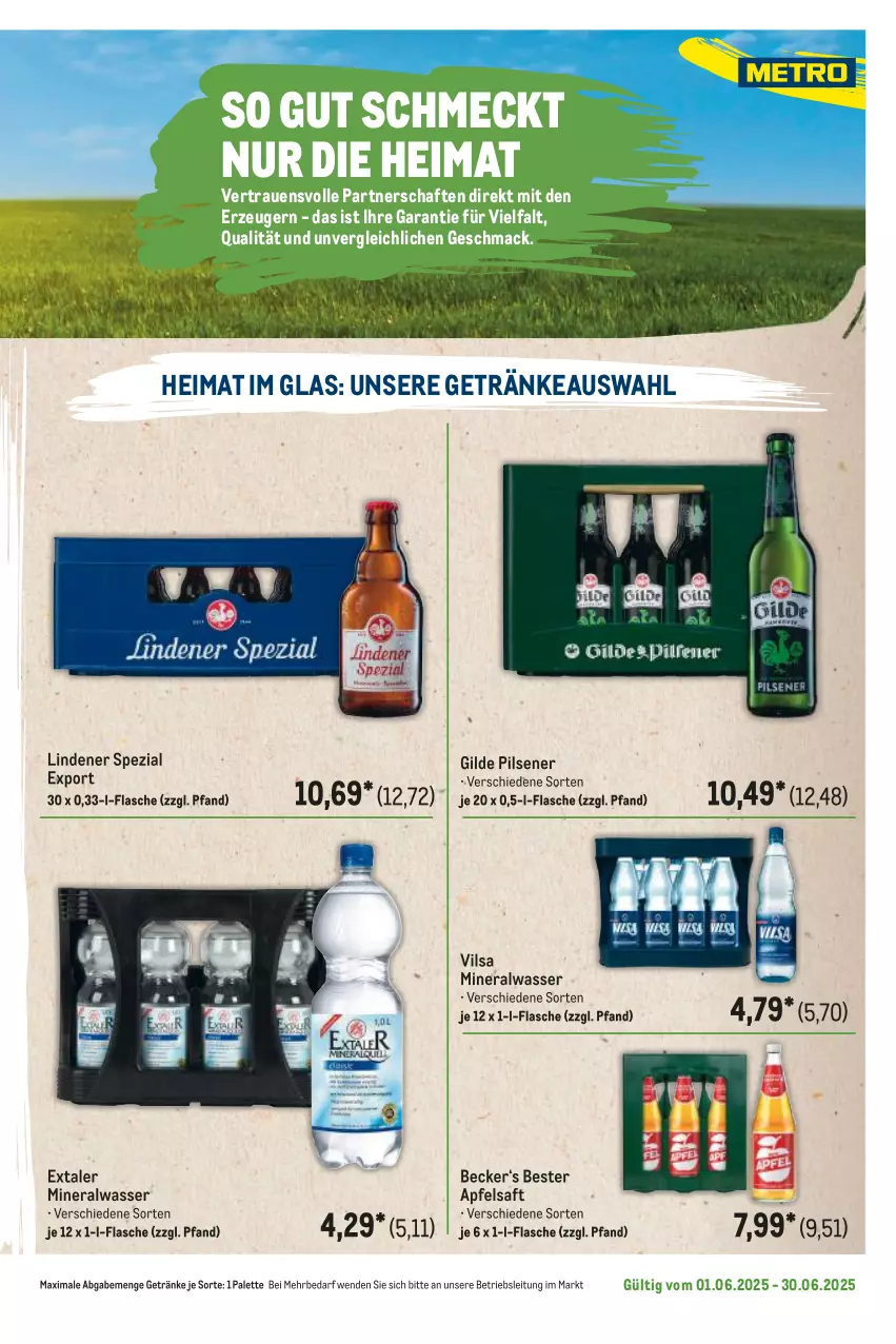 Aktueller Prospekt Metro - Regionaler Flyer - von 01.06 bis 30.06.2025 - strona 77 - produkty: Alwa, apfel, apfelsaft, Extaler, flasche, getränk, getränke, mac, mineralwasser, Palette, pils, pilsener, saft, Spezi, Ti, vilsa, wasser