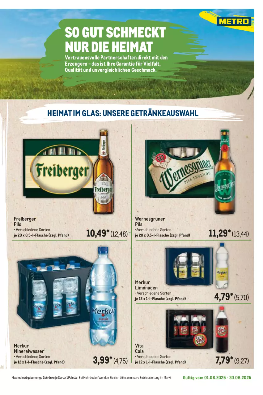 Aktueller Prospekt Metro - Regionaler Flyer - von 01.06 bis 30.06.2025 - strona 79 - produkty: Alwa, Berger, cola, flasche, Freiberger, getränk, getränke, limo, limonade, limonaden, mac, mineralwasser, Palette, pils, Ti, vita, Vita C, wasser