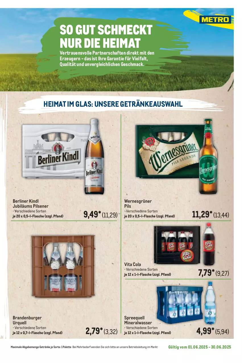 Aktueller Prospekt Metro - Regionaler Flyer - von 01.06 bis 30.06.2025 - strona 81 - produkty: Alwa, berliner, berliner kindl, burger, cola, flasche, getränk, getränke, Jubiläums, mac, mineralwasser, Palette, pils, pilsener, Spreequell, Ti, vita, Vita C, wasser