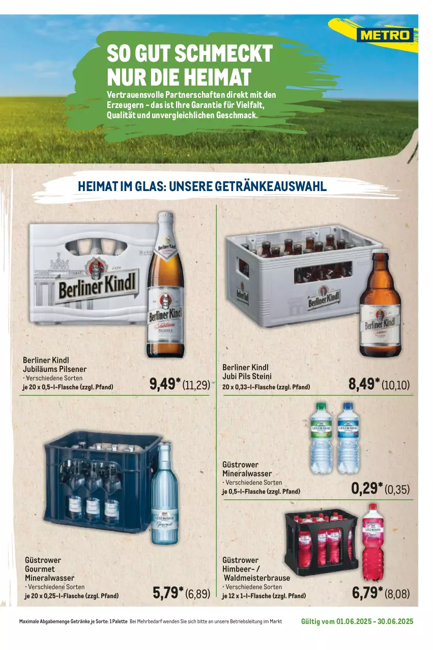 Aktueller Prospekt Metro - Regionaler Flyer - von 01.06 bis 30.06.2025 - strona 83 - produkty: Alwa, berliner, berliner kindl, brause, eis, flasche, getränk, getränke, himbeer, Jubiläums, mac, Meister, mineralwasser, Palette, pils, pilsener, Ti, waldmeister, wasser