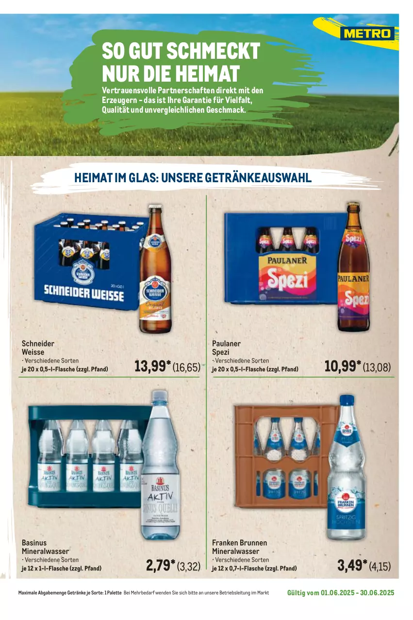 Aktueller Prospekt Metro - Regionaler Flyer - von 01.06 bis 30.06.2025 - strona 87 - produkty: Alwa, brunnen, eis, flasche, franken brunnen, getränk, getränke, mac, mineralwasser, Palette, Paula, paulaner, Spezi, Ti, wasser