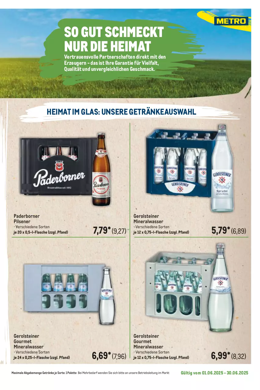 Aktueller Prospekt Metro - Regionaler Flyer - von 01.06 bis 30.06.2025 - strona 9 - produkty: Alwa, flasche, gerolsteine, gerolsteiner, getränk, getränke, mac, mineralwasser, Palette, pils, pilsener, steiner, Ti, wasser