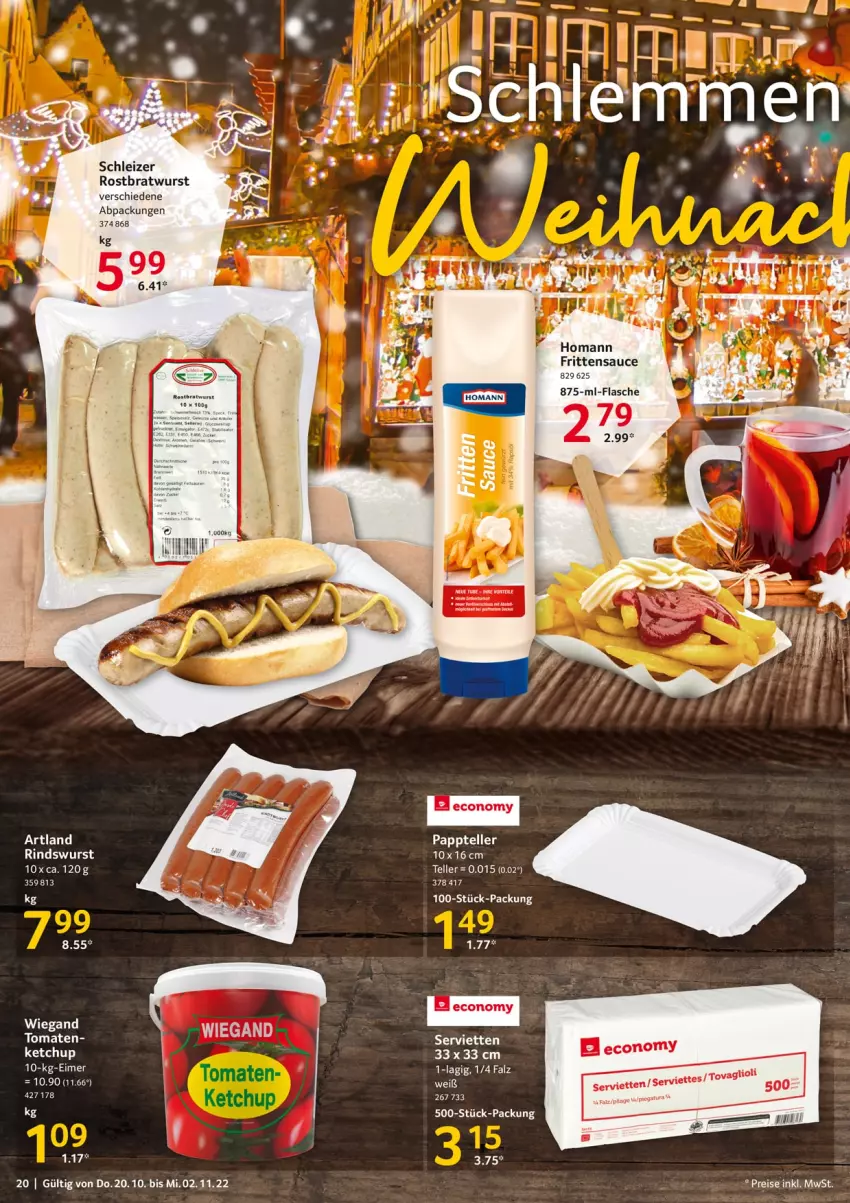 Aktueller Prospekt Selgros - Gastronomie - von 20.10 bis 02.11.2022 - strona 20 - produkty: bratwurst, eis, elle, flasche, homann, ketchup, reis, rind, rostbratwurst, sauce, Serviette, servietten, teller, Ti, tomate, tomaten, wurst