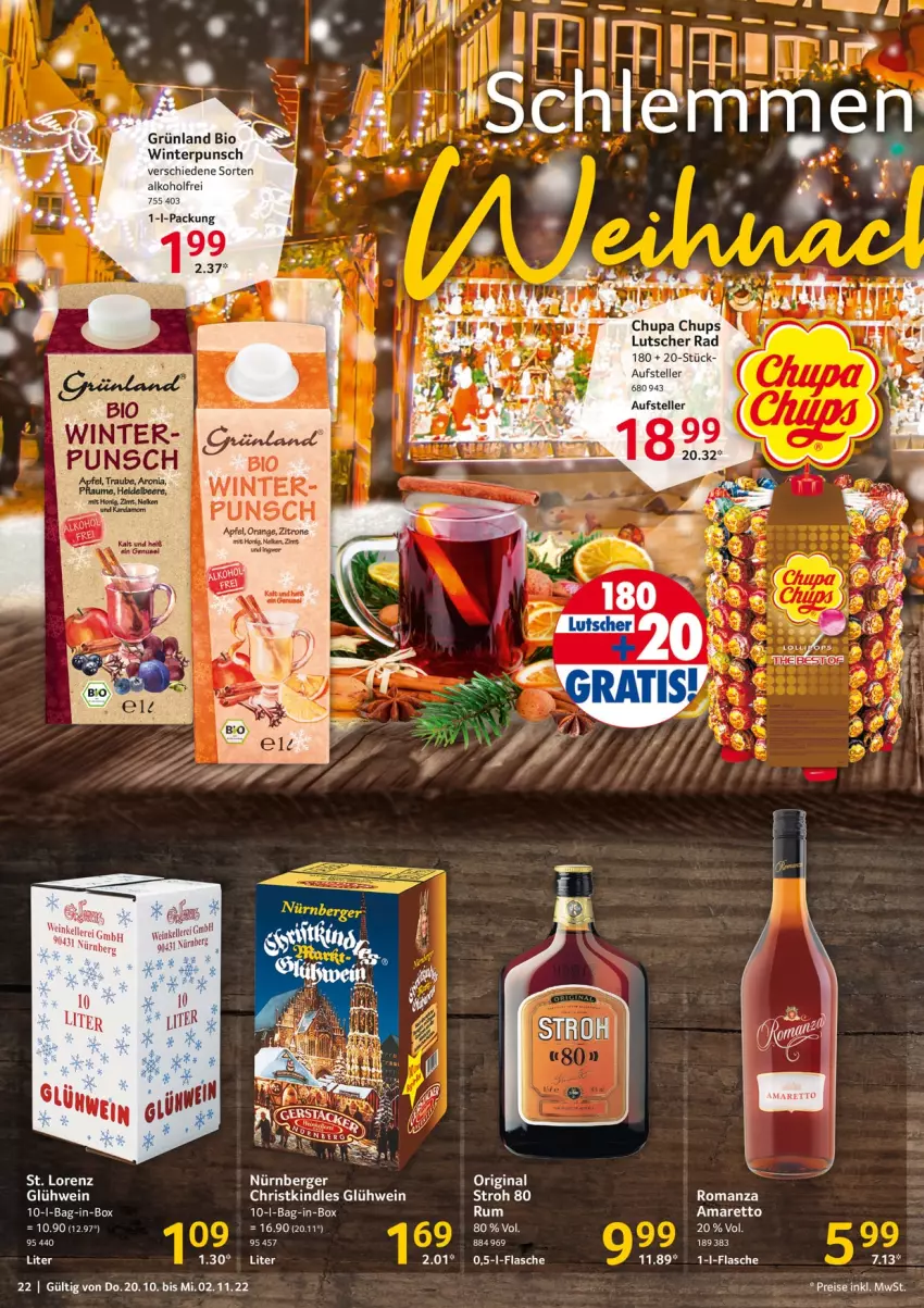 Aktueller Prospekt Selgros - Gastronomie - von 20.10 bis 02.11.2022 - strona 22 - produkty: alkohol, Amaretto, apfel, bag-in-box, Berger, bio, chupa, chupa chups, elle, flasche, gin, Glühwein, honig, ingwer, Kindle, Lutscher, nürnberger, orange, teller, Ti, wein, zitrone