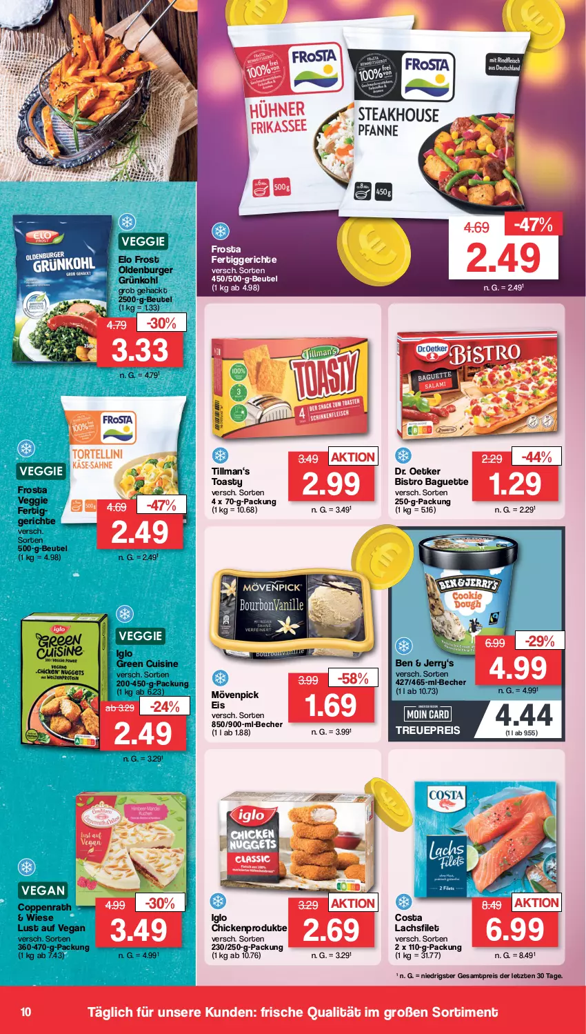 Aktueller Prospekt Famila - Prospekte - von 08.01 bis 13.01.2024 - strona 10 - produkty: baguette, Becher, beutel, Bistro Baguette, burger, coppenrath, Dr. Oetker, eis, fertiggericht, fertiggerichte, filet, frosta, iglo, lachs, lachsfilet, mövenpick, mövenpick eis, reis, Ti, toast, toasty, veggie, ZTE