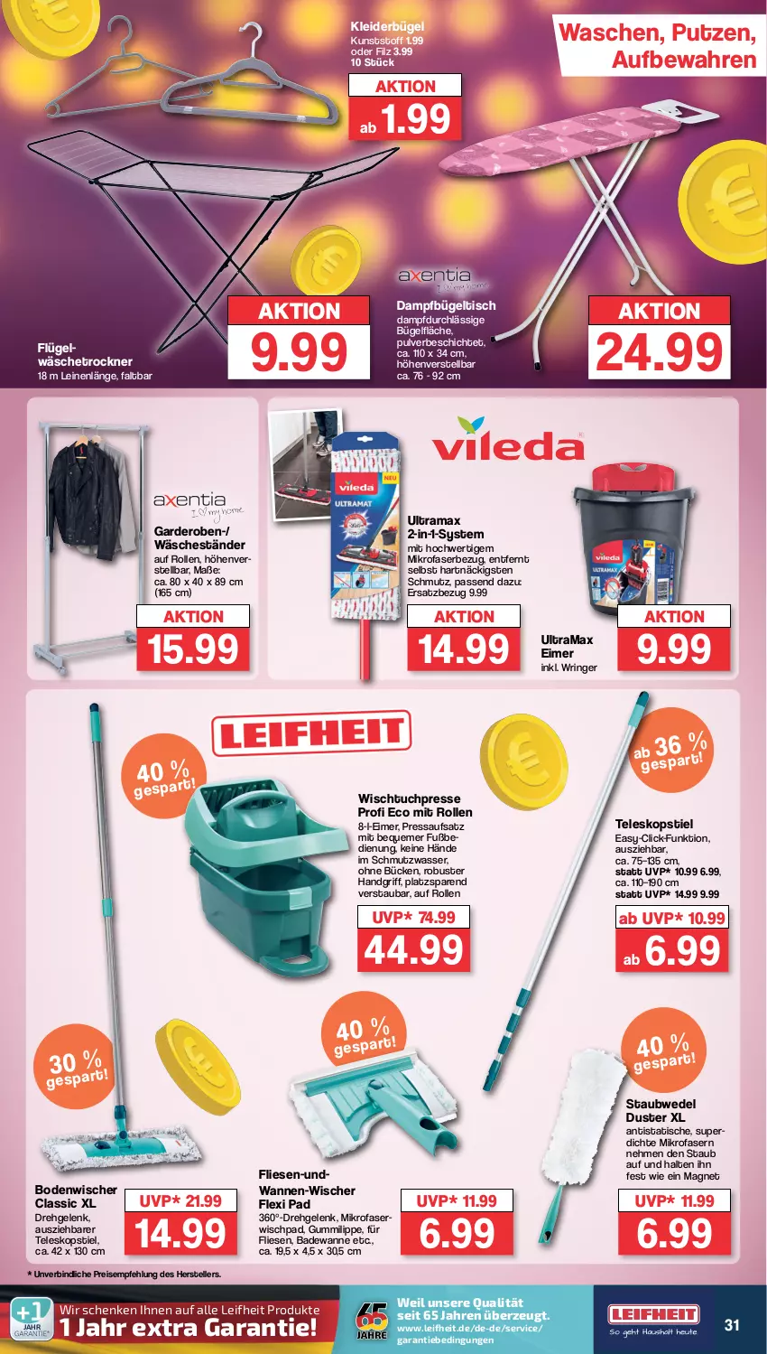 Aktueller Prospekt Famila - Prospekte - von 08.01 bis 13.01.2024 - strona 31 - produkty: Bad, Badewanne, bodenwischer, bügel, bügeltisch, eimer, eis, elle, Garderobe, HP, kleid, kleider, kleiderbügel, leifheit, leine, mikrofaser, rama, reis, ring, staubwedel, Teleskop, teleskopstiel, teller, Ti, tisch, Trockner, tuc, Wanne, wäschetrockner, wasser, wedel, Wischtuchpresse