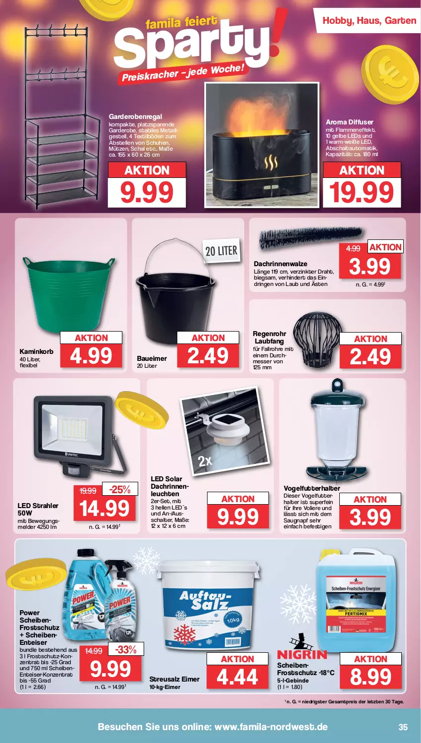 Aktueller Prospekt Famila - Prospekte - von 08.01 bis 13.01.2024 - strona 35 - produkty: auto, Bau, Baueimer, Diffuser, Draht, eimer, eis, elle, ente, Garderobe, Garten, Hobby, Kamin, korb, kracher, lamm, leds, Leuchte, leuchten, LG, messer, Mütze, regal, reis, ring, salz, Schal, Scheibenfrostschutz, schuhe, Ti, Vogelfutter, ZTE