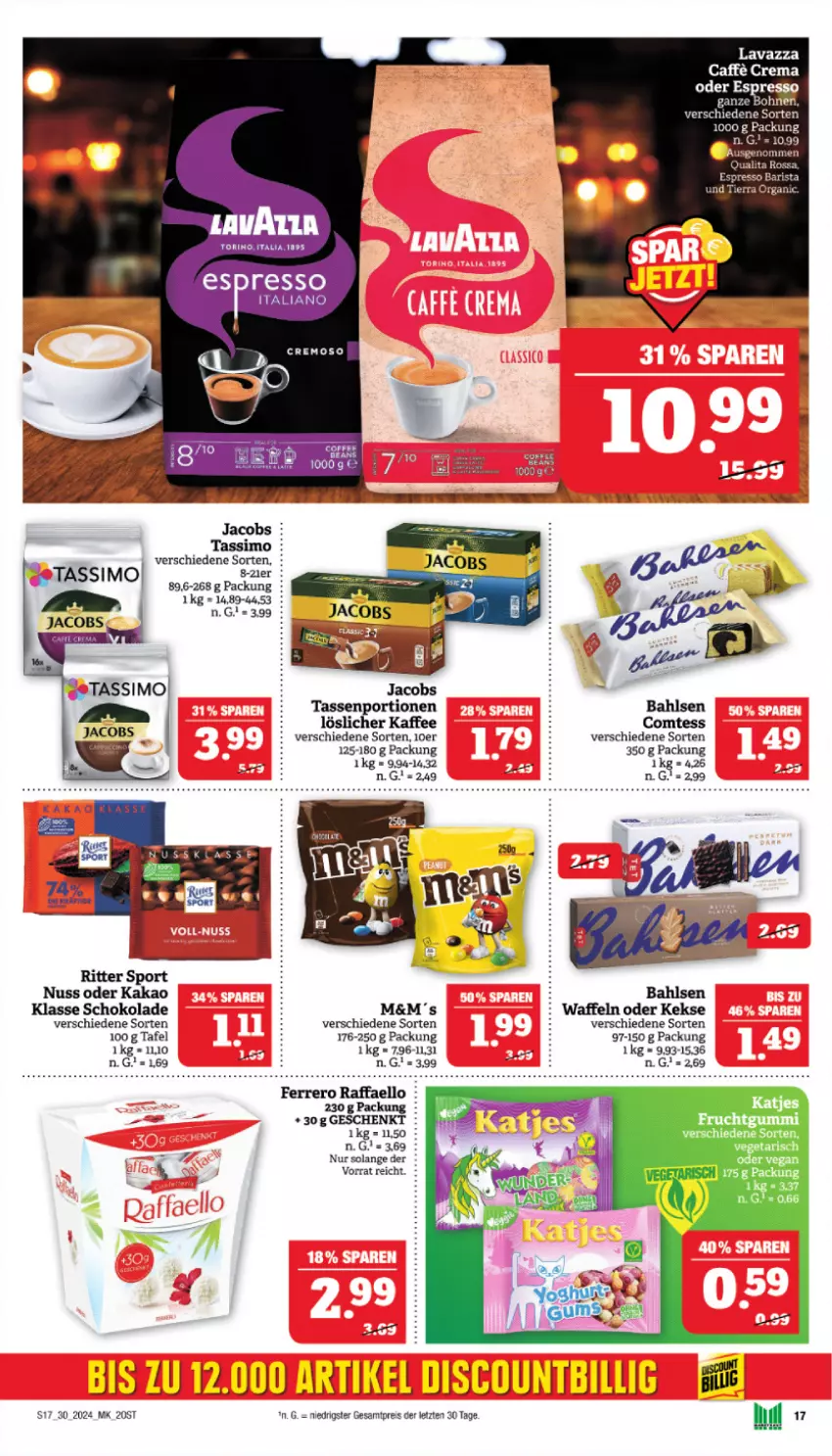 Aktueller Prospekt Marktkauf - Prospekt - von 21.07 bis 27.07.2024 - strona 17 - produkty: bahlsen, caffe, comtess, eis, espresso, ferrero, jacobs, kaffee, kakao, keks, kekse, lavazza, löslicher kaffee, nuss, raffaello, reis, ritter, ritter sport, schoko, schokolade, sim, Sport, tasse, tassimo, Ti, waffeln, ZTE