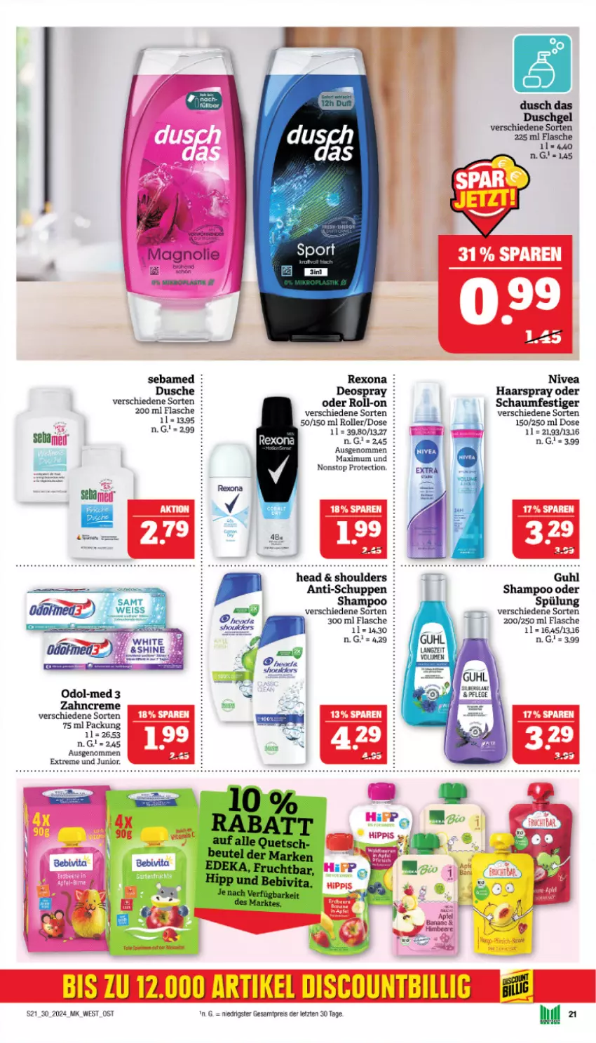 Aktueller Prospekt Marktkauf - Prospekt - von 21.07 bis 27.07.2024 - strona 21 - produkty: asti, bebivita, beere, deo, deospray, discount, dusche, eis, flasche, Guhl, haarspray, nivea, reis, rexona, roll-on, Roller, schaumfestiger, sebamed, shampoo, Ti, vita, ZTE