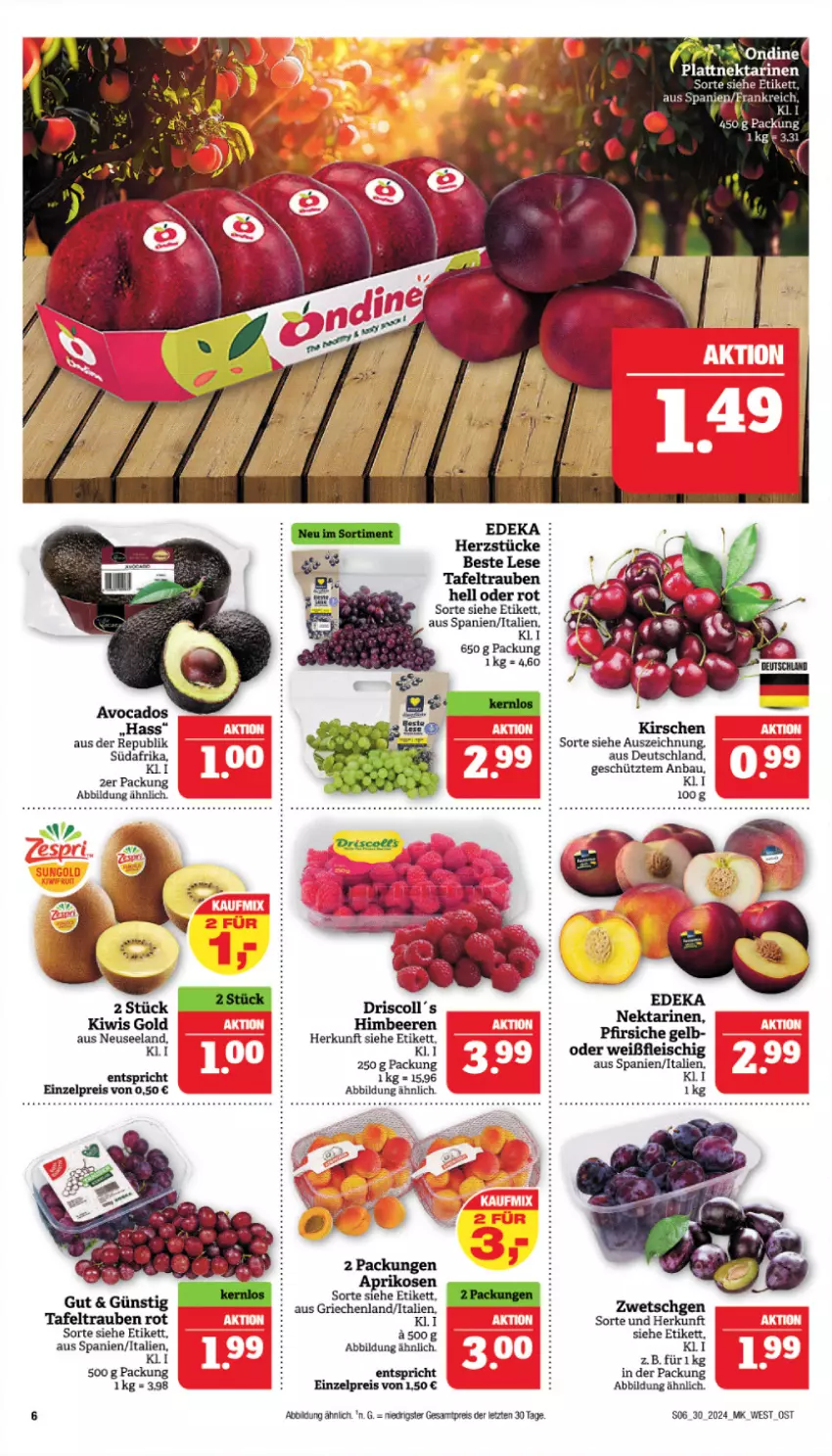 Aktueller Prospekt Marktkauf - Prospekt - von 21.07 bis 27.07.2024 - strona 6 - produkty: Bau, beere, beeren, deka, eis, Elan, fleisch, himbeer, himbeere, himbeeren, kiwi, Nektar, nektarinen, pfirsich, pfirsiche, reis, tafeltrauben, Ti, trauben, ZTE