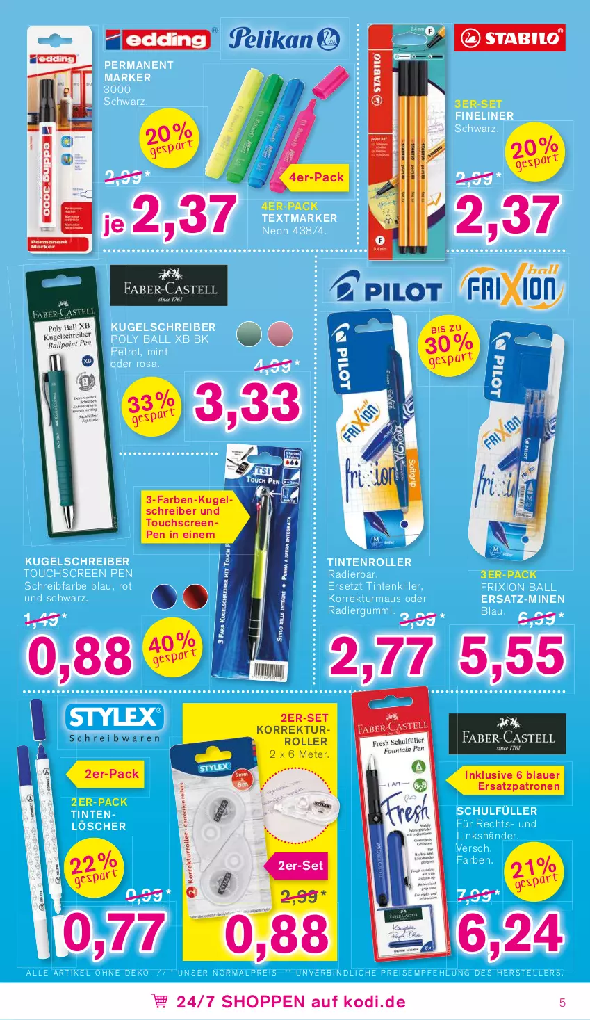 Aktueller Prospekt Kodi - Prospekte - von 30.07 bis 04.08.2022 - strona 5 - produkty: auer, ball, eis, elle, Fineliner, Kugel, kugelschreiber, Maus, mint, Radiergummi, reis, Roller, teller, textmarker, Ti, Tintenlöscher, touchscreen