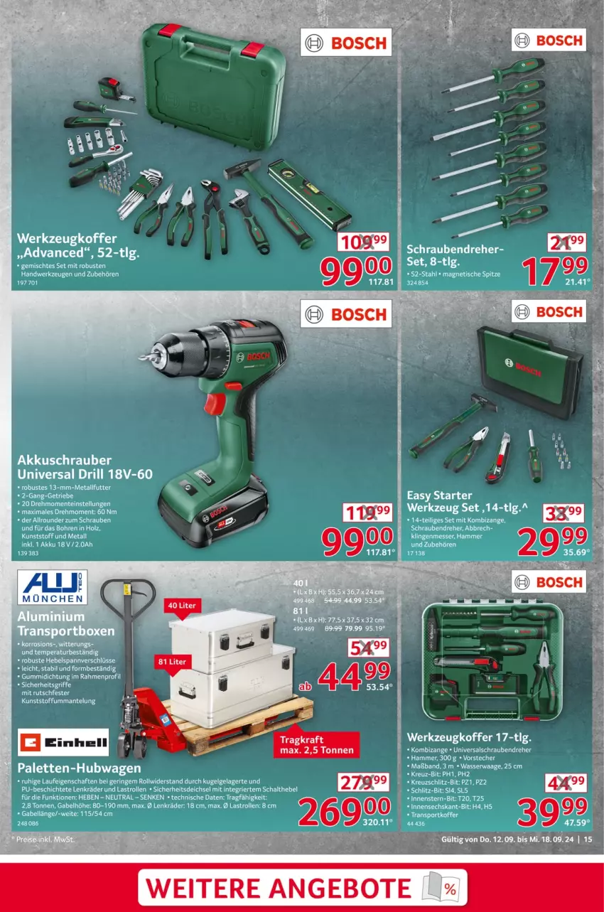 Aktueller Prospekt Selgros - Non Food - von 12.09 bis 18.09.2024 - strona 15 - produkty: akku, akkuschrauber, ente, Feigen, gabel, Holz, koffer, Kombizange, Kugel, LG, Mantel, messer, Palette, rel, ring, Schal, schrauben, Schraubendreher, Sport, Ti, werkzeug, Werkzeug Set, werkzeuge