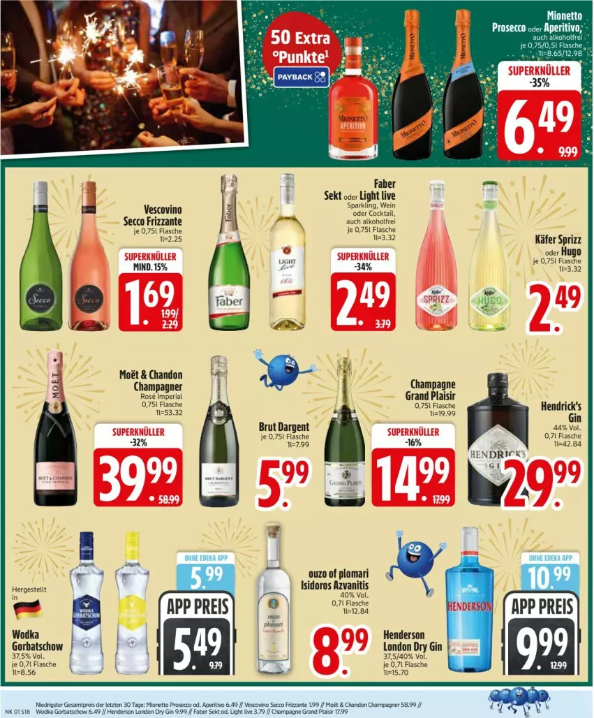Aktueller Prospekt Edeka - Prospekte - von 29.12.2026 bis 03.01.2027 - strona 20 - produkty: alkohol, brut, brut dargent, champagne, champagner, cocktail, deka, dry gin, ecco, eis, enders, flasche, frizzante, gin, Gorbatschow, hugo, käfer, london dry, london dry gin, ouzo, reis, Ria, sekt, Sprizz, Ti, vescovino, wein, wodka