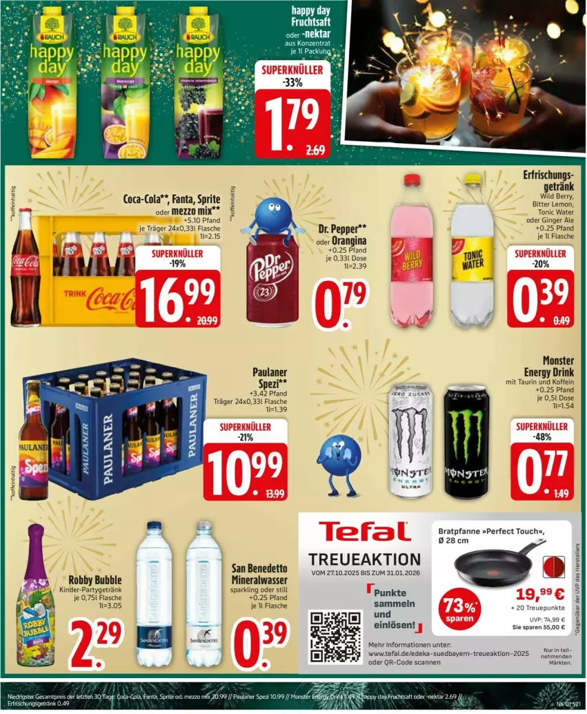 Aktueller Prospekt Edeka - Prospekte - von 29.12.2026 bis 03.01.2027 - strona 23 - produkty: Alwa, bitter lemon, bratpfanne, coca-cola, cola, deka, drink, elle, energy drink, fanta, flasche, getränk, gin, ginger, ginger ale, Kinder, Mezzo Mix, mineralwasser, monster, Monster Energy, orangina, Paula, paulaner, pfanne, Rauch, robby, Spezi, sprite, tefal, teller, Ti, tonic, tonic water, wasser, Wild, wild berry