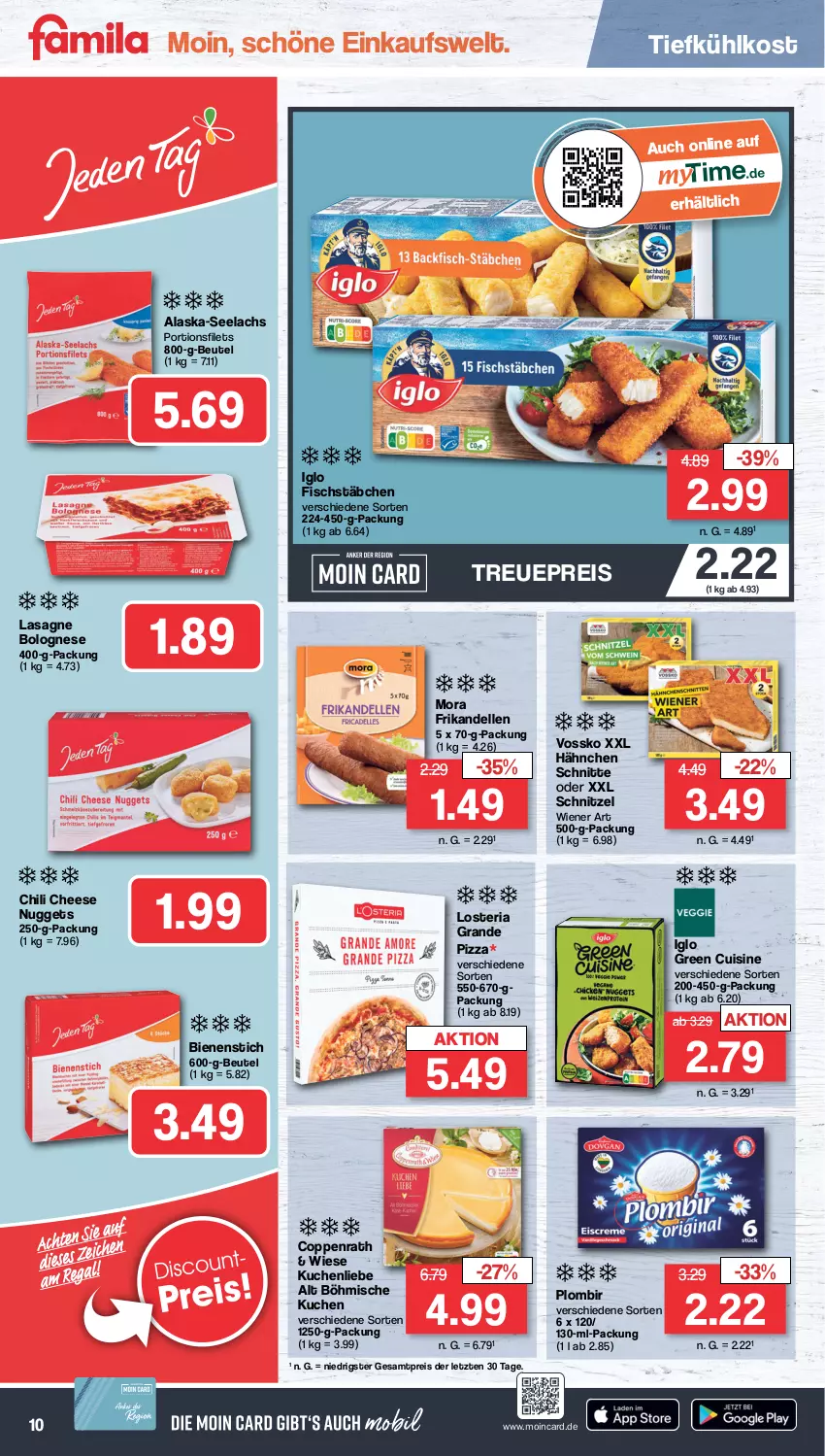 Aktueller Prospekt Famila - Prospekte - von 11.04 bis 15.04.2023 - strona 10 - produkty: Alaska-Seelachs, beutel, bolognese, chili, coppenrath, dell, eis, elle, filet, filets, fisch, fischstäbchen, iglo, kuchen, kuchenliebe, lachs, lasagne, nuggets, pizza, reis, Ria, schnitzel, Ti, tiefkühlkost, vossko, wiener, ZTE