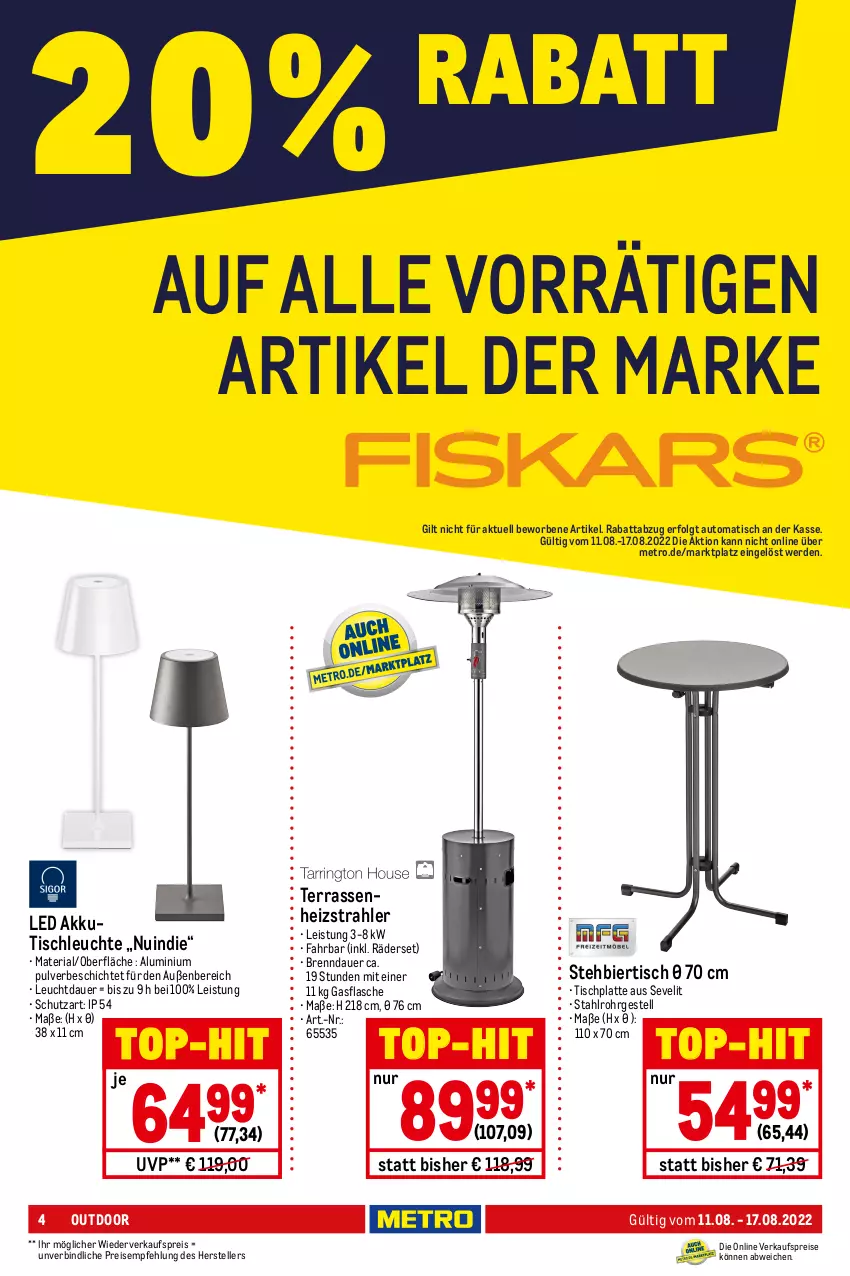 Aktueller Prospekt Metro - NonFood - von 11.08 bis 17.08.2022 - strona 4 - produkty: akku, auer, auflagenbox, auto, bier, Bona, eis, elle, erde, Faltpavillon, flasche, grill, Grillpavillon, HP, latte, Leuchte, LG, Metro, pavillon, reis, Ria, teller, Ti, tisch, tischleuchte, tischplatte, top-hit