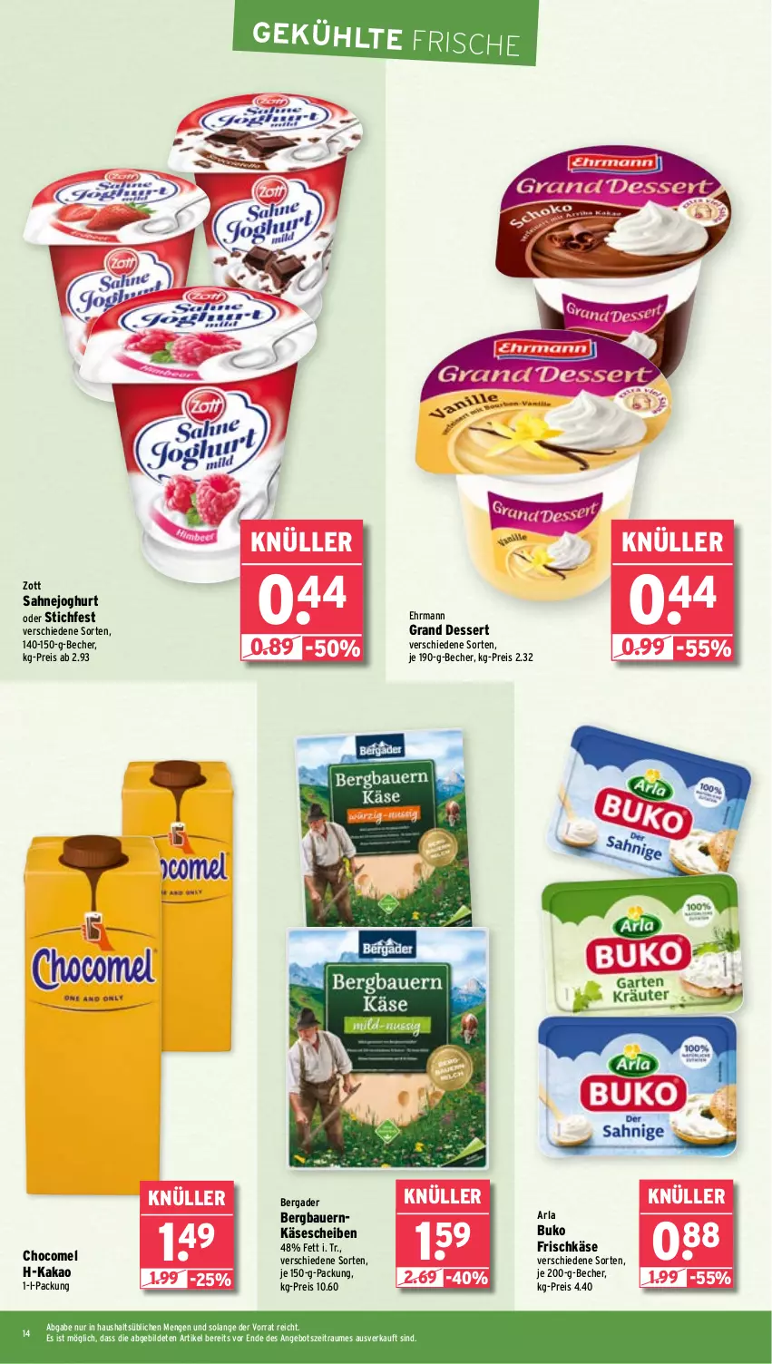 Aktueller Prospekt Wasgau - von 22.01 bis 27.01.2024 - strona 14 - produkty: angebot, arla, arla buko, auer, Bau, Bauer, Becher, bergader, Buko, dessert, ehrmann, Ehrmann Grand Dessert, eis, frischkäse, joghur, joghurt, kakao, Käse, käsescheiben, reis, sahne, Sahnejoghurt, Ti, zott