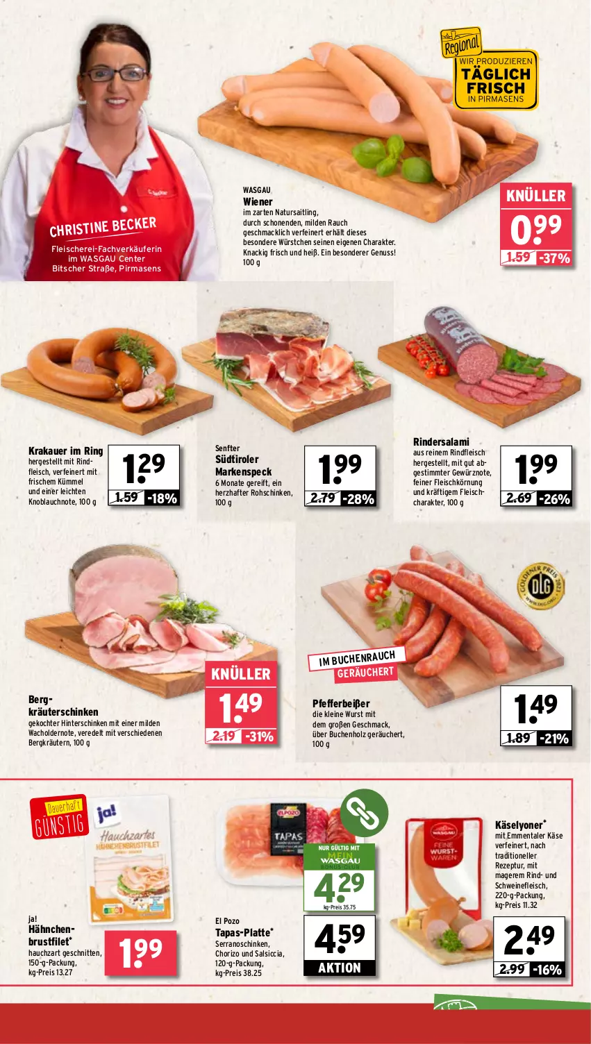 Aktueller Prospekt Wasgau - von 22.01 bis 27.01.2024 - strona 5 - produkty: angebot, angebote, auer, Brei, brustfilet, buch, chorizo, eis, elle, emmentaler, ente, filet, fleisch, Fleischerei, gewürz, hähnchenbrust, hähnchenbrustfilet, hinterschinken, Holz, Käse, knoblauch, krakauer, kräuter, kräutern, latte, leine, lyoner, mac, natur, nuss, pfeffer, Pfefferbeißer, Rauch, reis, rezept, rind, rinder, Rindersalami, rindfleisch, ring, rohschinken, salami, salsiccia, Schere, schinken, schnitten, schwein, schweine, schweinefleisch, senf, serrano, Speck, südtiroler, Tapas, Ti, wein, weine, wiener, wurst, würstchen, Yo