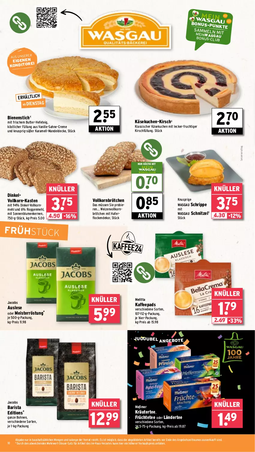 Aktueller Prospekt Wasgau - von 12.05 bis 17.05.2025 - strona 10 - produkty: angebot, angebote, bier, Biere, blume, blumen, bohne, bohnen, brötchen, butter, creme, decke, eis, frucht, früchte, Früchtetee, hafer, haferflocken, Hefe, jacobs, kaffee, kaffeepads, karamell, Käse, käsekuchen, kirsch, korn, kräuter, kuchen, Ländertee, mandel, mehl, Meister, meisterröstung, melitta, Meßmer, reis, rwe, sahne, schnitzel, tee, Ti, vanille