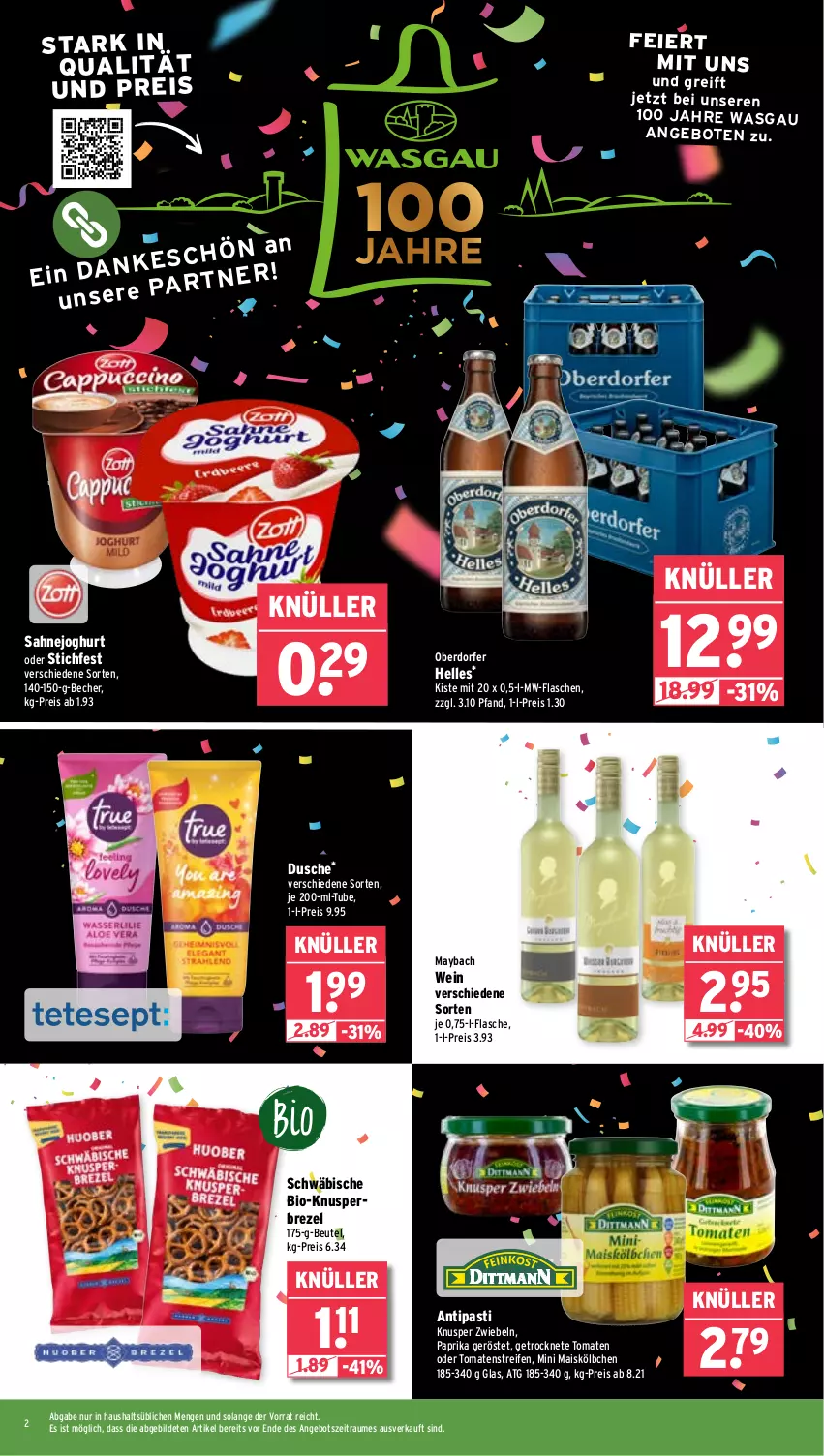 Aktueller Prospekt Wasgau - von 12.05 bis 17.05.2025 - strona 2 - produkty: angebot, angebote, antipasti, asti, Becher, beutel, bio, brezel, dusche, eier, eis, elle, flasche, Getrocknete Tomaten, joghur, joghurt, mais, maybach, mw-flasche, paprika, reifen, reis, sahne, Sahnejoghurt, Ti, tomate, tomaten, wein, zwiebel, zwiebeln
