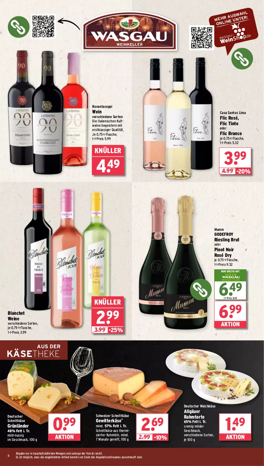 Aktueller Prospekt Wasgau - von 12.05 bis 17.05.2025 - strona 6 - produkty: angebot, brut, deutscher schnittkäse, deutscher weichkäse, eis, flasche, grünländer, Käse, käsetheke, LG, mac, milch, mumm, nuss, Pinot, pinot noir, reis, riesling, schnittkäse, schweizer schnittkäse, Ti, torte, weichkäse, wein, weine