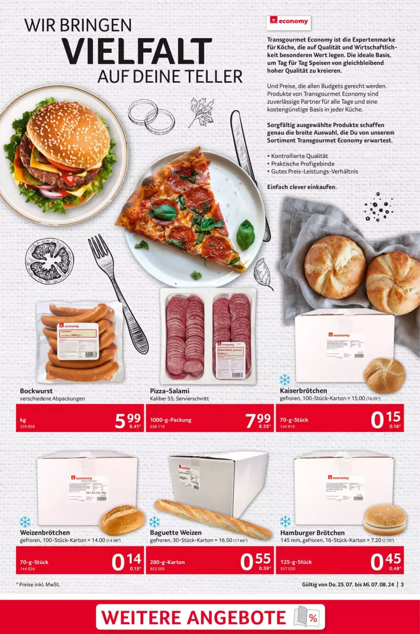 Aktueller Prospekt Selgros - Eigenmarken - von 25.07 bis 07.08.2024 - strona 3 - produkty: baguette, Brei, brötchen, burger, eier, eis, elle, erde, hamburger, hamburger brötchen, Kaiser, küche, pizza, reis, ring, salami, teller, Ti, tisch, trolli, weizenbrötchen